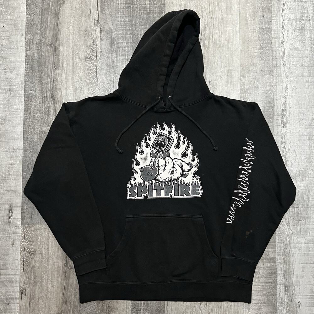 Spitfire Wheels Demonseed Hoodie Black Flame Logo Gas Guzzler Skater Hoodie Sz L